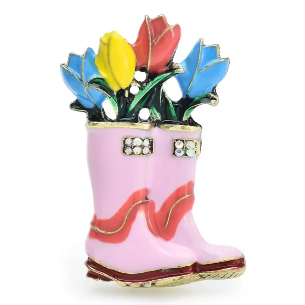 Tulip Boot Pink Gold Floral Brooch